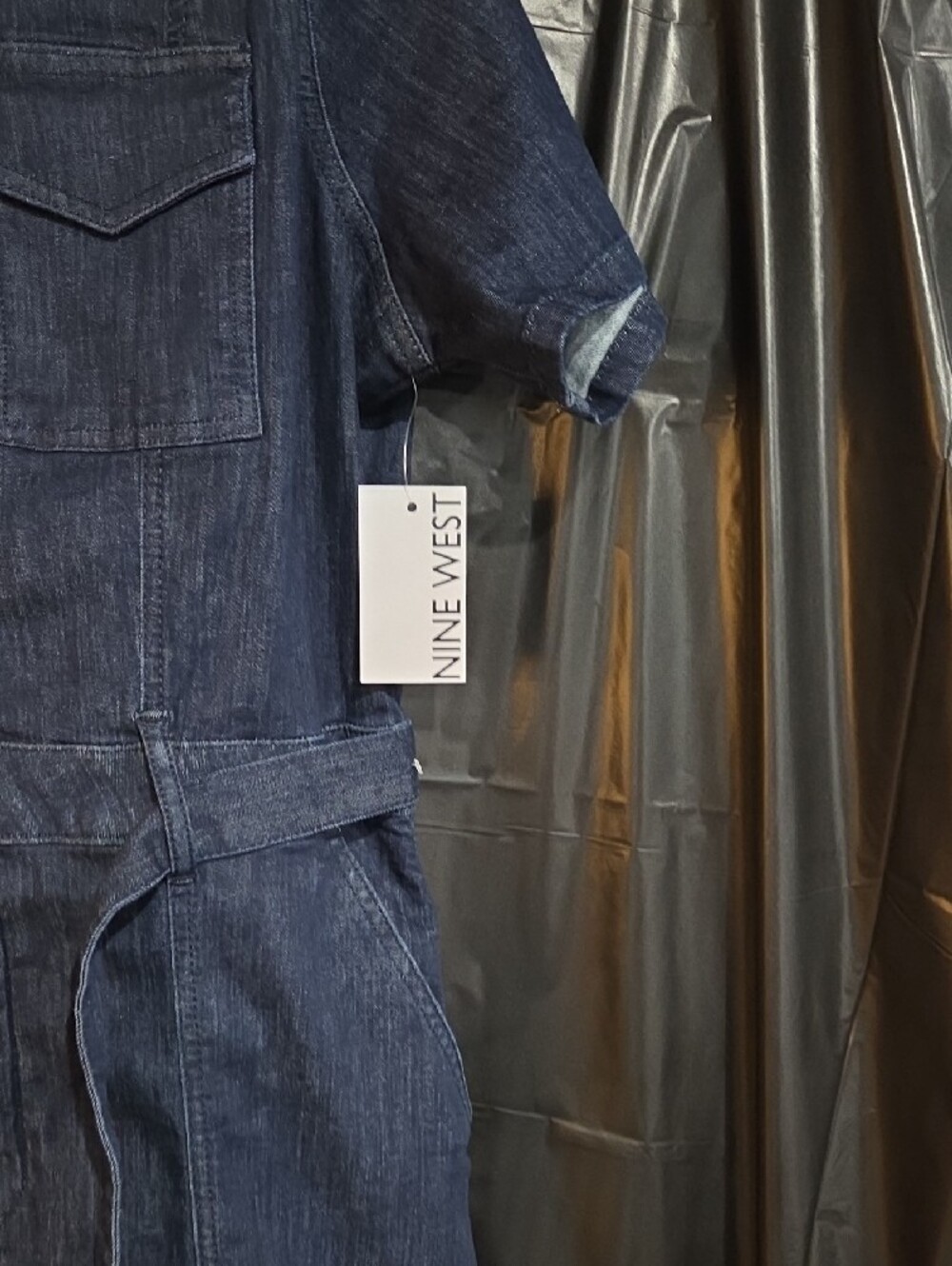 Nine West Indigo Denim Midi Shirt Dress with Belt - Picture 2 of 3